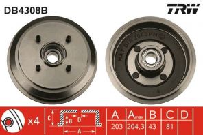 TRW DB4308B - Brzdový bubon -