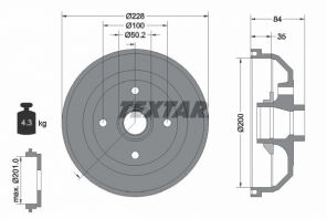 Textar 94022300 - Brzdový bubon -
