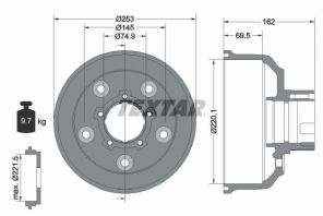 Textar 94037200 - Brzdový bubon -