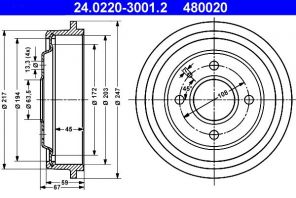 ATE 24.0220-3001.2 - Brzdový bubon -