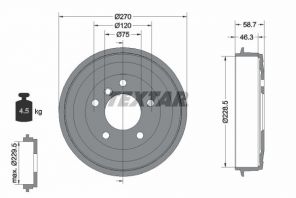Textar 94012500 - Brzdový bubon -