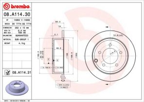Brembo 08.A114.31 - Brzdový kotúč -