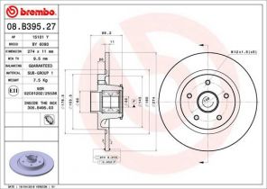 Brembo 08.B395.27 - Brzdový kotúč -