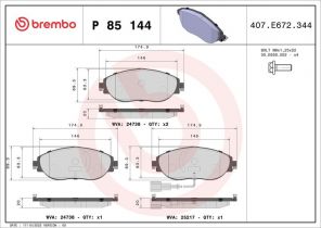 Brembo P 85 144 - Brzdové platničky -