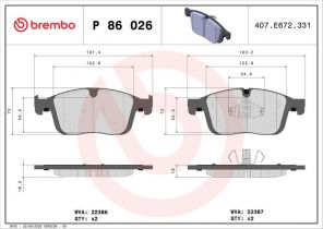 Brembo P 86 026 - Brzdové platničky -