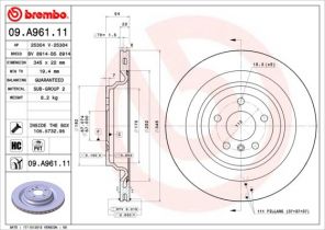 Brembo 09.A961.11 - Brzdový kotúč
