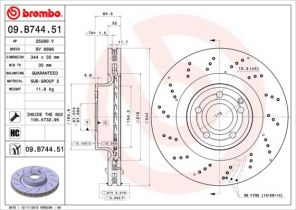 Brembo 09.B744.51 - Brzdový kotúč