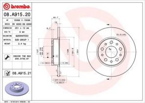 Brembo 08.A915.21 - Brzdový kotúč -