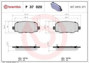 Brembo P 37 020 - Brzdové platničky -