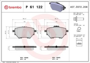Brembo P 61 122 - Brzdové platničky -