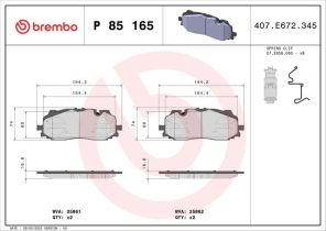 Brembo P 85 165 - Brzdové platničky -