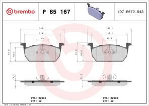 Brembo P 85 167 - Brzdové platničky -