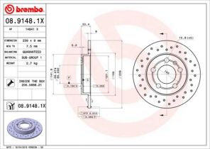 Brembo 08.9148.1X - Brzdový kotúč -