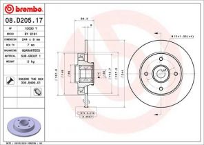 Brembo 08.D205.17 - Brzdový kotúč -