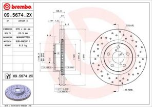 Brembo 09.5674.2X - Brzdový kotúč -