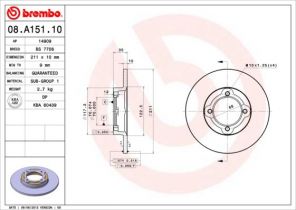 Brembo 08.A151.10 - Brzdový kotúč -