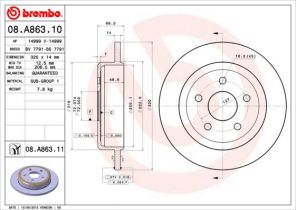 Brembo 08.A863.11 - Brzdový kotúč -