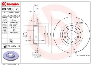 Brembo 09.9366.21 - Brzdový kotúč -