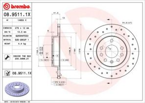 Brembo 08.9511.1X - Brzdový kotúč -
