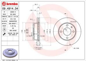 Brembo 09.4914.34 - Brzdový kotúč -