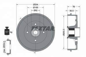 Textar 94045000 - Brzdový bubon -