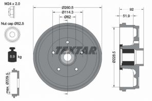 Textar 94047500 - Brzdový bubon -