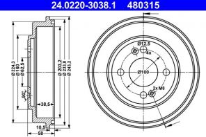 ATE 24.0220-3038.1 - Brzdový bubon -