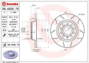 Brembo 08.A202.75 - Brzdový kotúč -