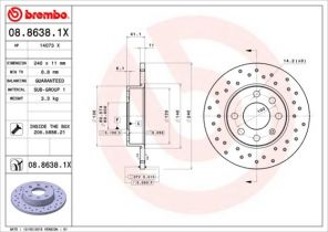 Brembo 08.8638.1X - Brzdový kotúč -