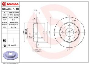 Brembo 08.A607.11 - Brzdový kotúč -