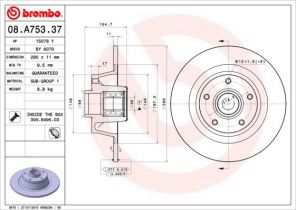 Brembo 08.A753.37 - Brzdový kotúč -