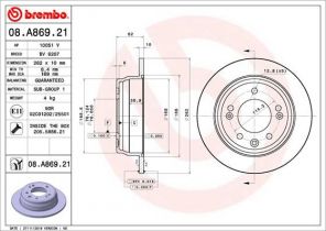 Brembo 08.A869.21 - Brzdový kotúč -