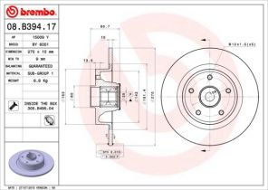 Brembo 08.B394.17 - Brzdový kotúč -