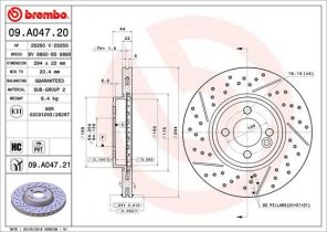 Brembo 09.A047.21 - Brzdový kotúč