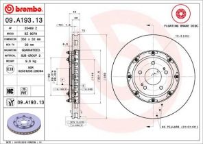 Brembo 09.A193.13 - Brzdový kotúč