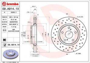 Brembo 09.A914.1X - Brzdový kotúč