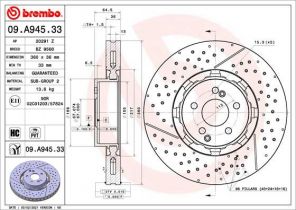 Brembo 09.A945.33 - Brzdový kotúč