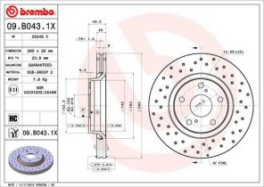 Brembo 09.B043.1X - Brzdový kotúč