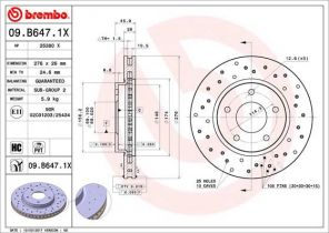 Brembo 09.B647.1X - Brzdový kotúč