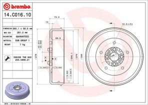 Brembo 14.C016.10 - Brzdový bubon -