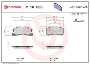 Brembo P 16 008 - Brzdové platničky -