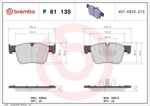 Brembo P 61 135 - Brzdové platničky -