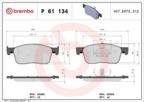 Brembo P 61 134 - Brzdové platničky -