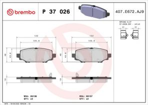 Brembo P 37 026 - Brzdové platničky -