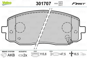Valeo 301707 - Brzdové platničky -