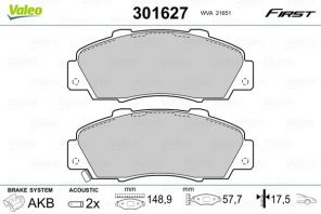 Valeo 301627 - Brzdové platničky -