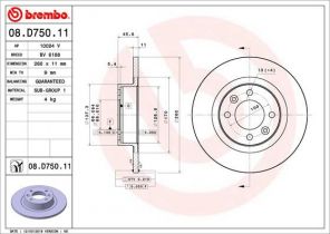 Brembo 08.D750.11 - Brzdový kotúč -