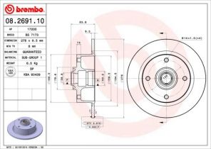 Brembo 08.2691.10 - Brzdový kotúč -