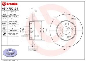 Brembo 08.4750.34 - Brzdový kotúč -