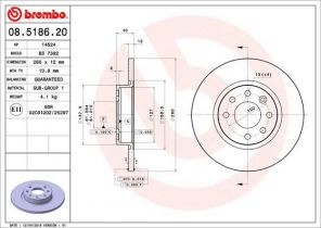 Brembo 08.5186.20 - Brzdový kotúč -